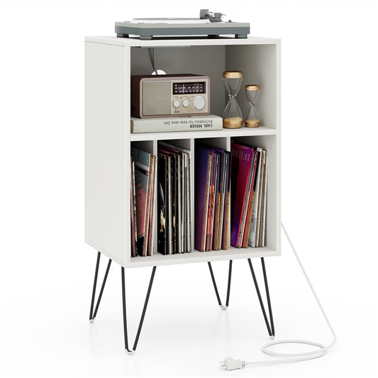 Record Player Stand, Turntable Stand with Record Storage, Vinyl Record Storage Cabinet with Metal Hairpin Legs