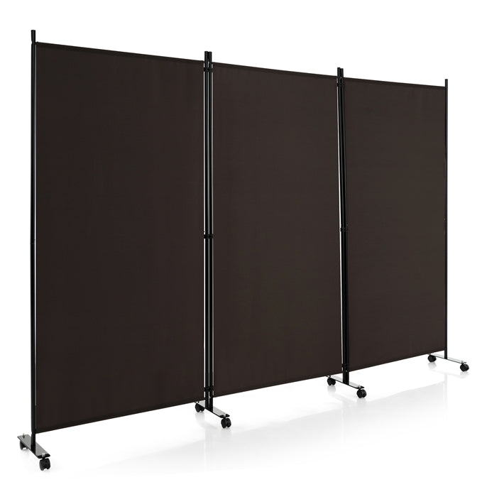 3 Panel Folding Room Divider, 6FT Rolling Privacy Screen with Lockable Wheels