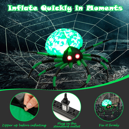 Halloween Inflatable Spider with Web, 5FT Blow Up Yard Decoration with Colorful Magic Light