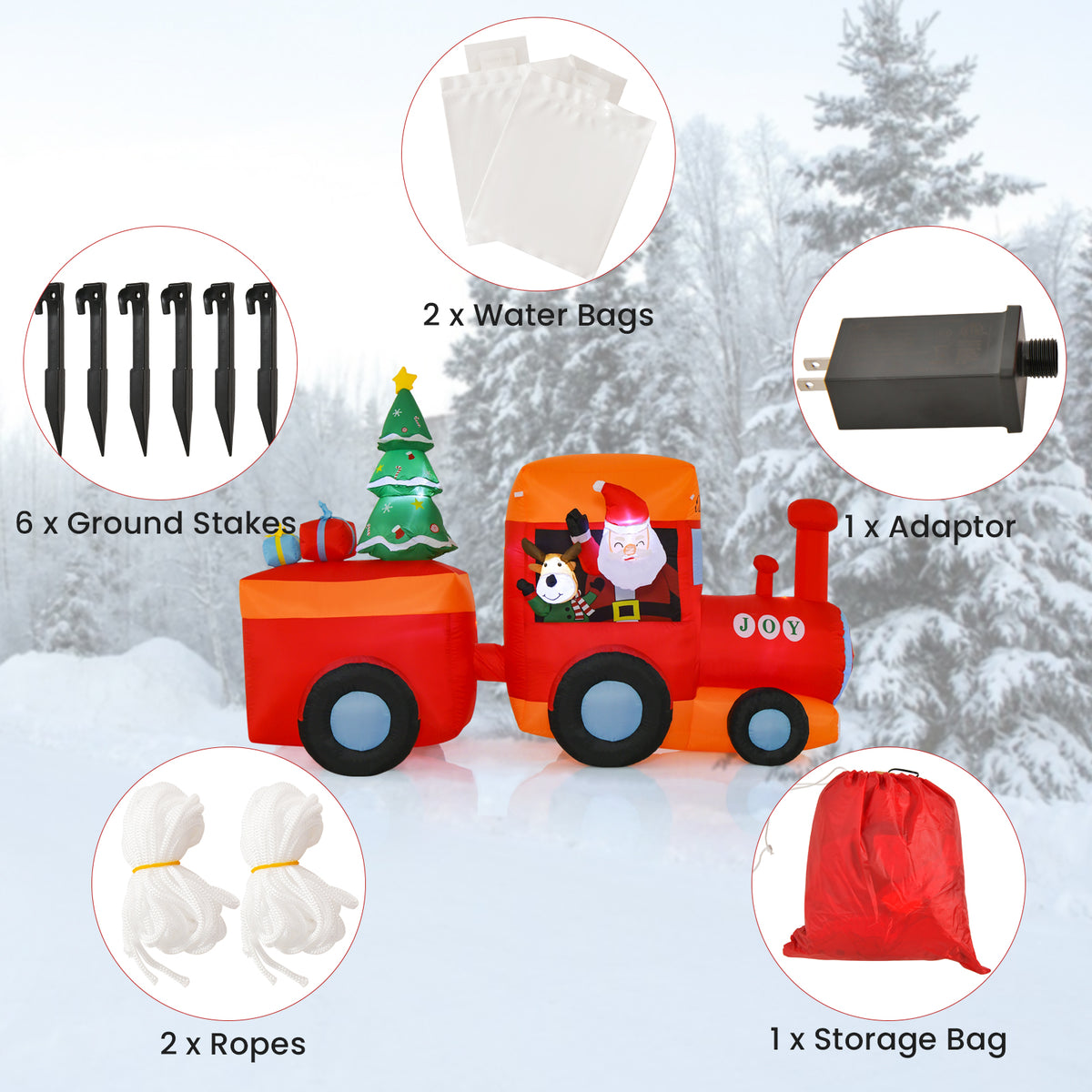 8.5FT Christmas Inflatable Train Decoration, Lighted Christmas Train with Santa Claus