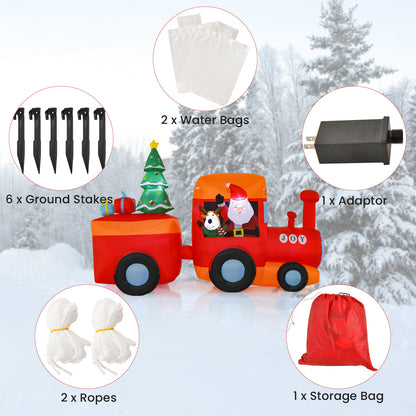 8.5FT Christmas Inflatable Train Decoration, Lighted Christmas Train with Santa Claus