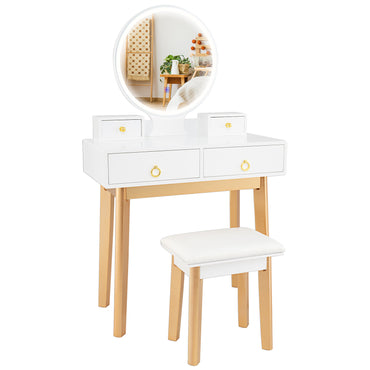 Vanity Desk Set with Lighted Mirror, Dressing Table with 3-Color LED Lights