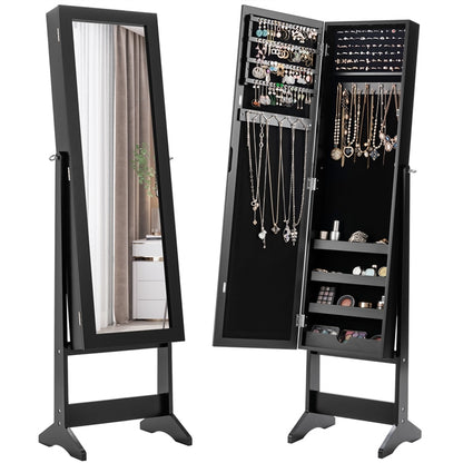 Jewelry Cabinet, Jewelry Organizer with Full Length Mirror Door, Standing Makeup Mirror