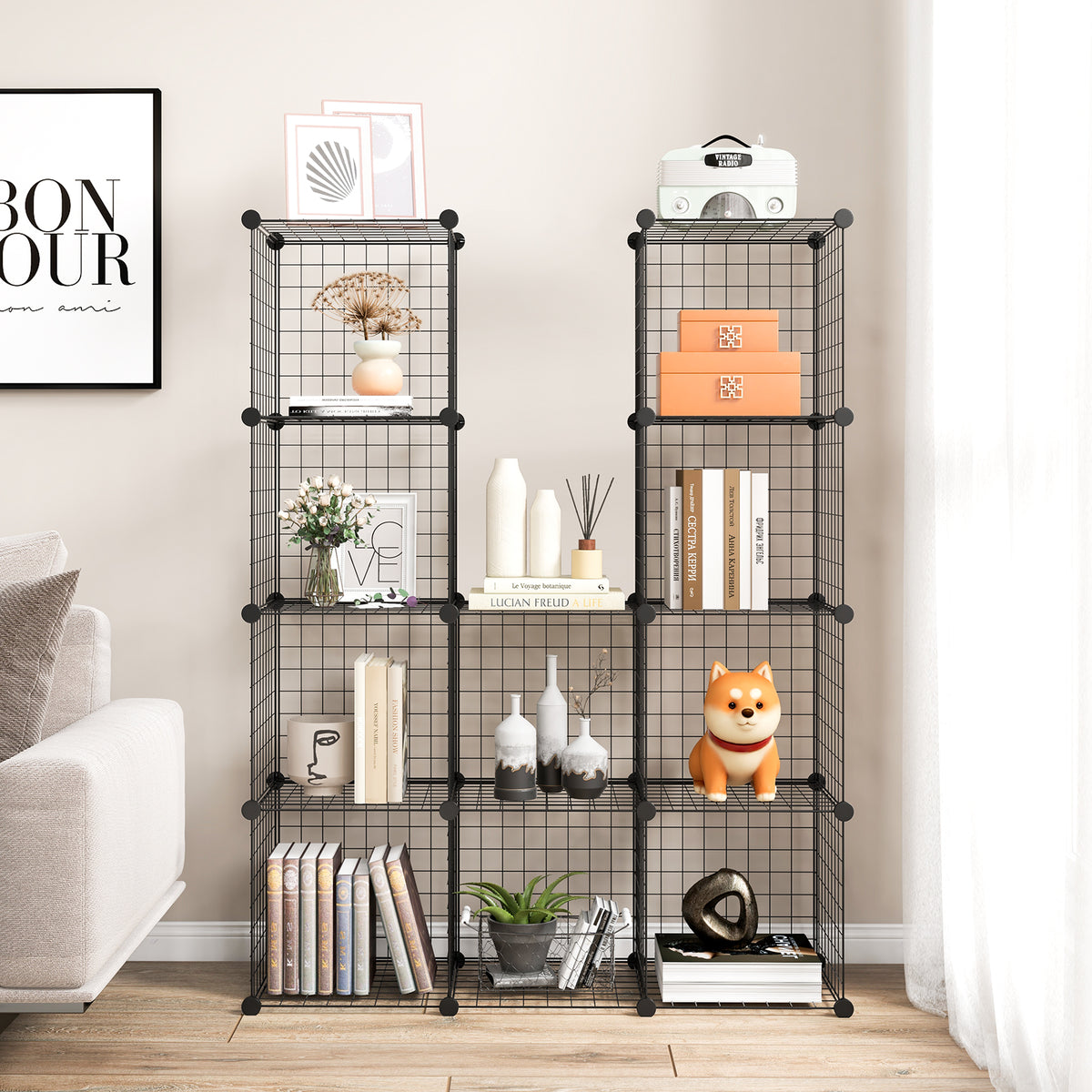 12 Wire Cubes Metal Freestanding Portable Modular DIY Bookcase, Storage Cabinet