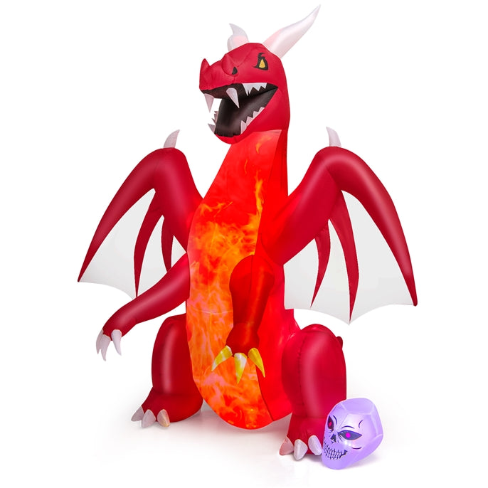 8 FT Halloween Inflatable Fire Dragon, Flash Blow up Lighted Inflatables with Multi-Color Skull