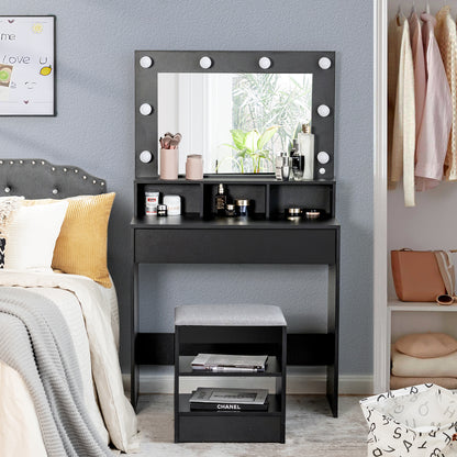 Vanity Table Set with Lighted Mirror, Makeup Dressing Desk with LED Lights