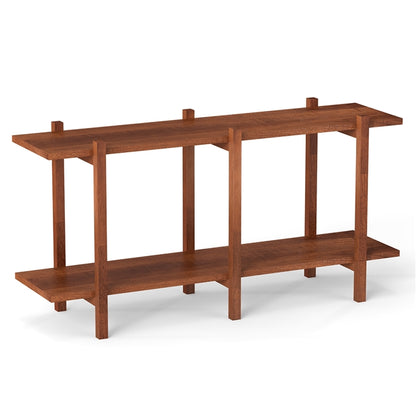 2-Tier Wood Bookshelf, Mid-Century Modern Console Table with Storage Shelf