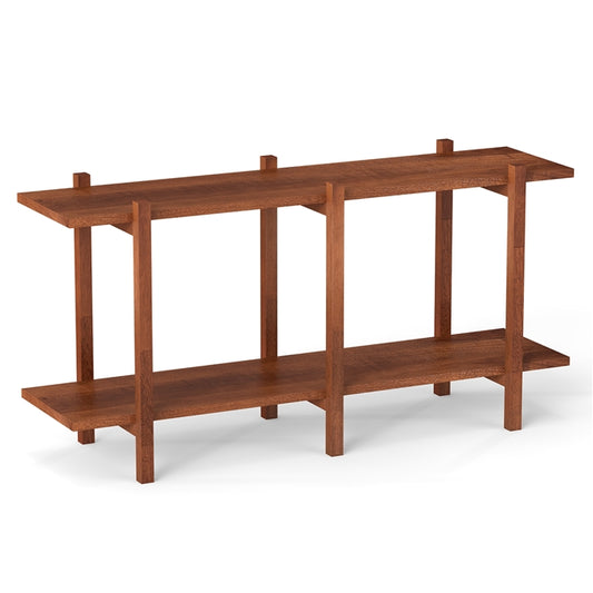 2-Tier Wood Bookshelf, Mid-Century Modern Console Table with Storage Shelf