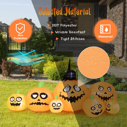8FT Long Halloween Inflatable Pumpkin, 4 Pumpkins Patch Halloween Decoration with Black Cat and Built-in LED Lights