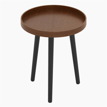Round End Table, Wood Sofa Side Table with Tray Top & Bamboo Legs, Mid Century Modern Accent Table