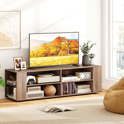 TV Stand for TVs up to 65 Inches, Modern Media Entertainment Center with 4 Open Storage Shelves and 4 Side Storage Shelves