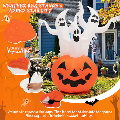 6FT Halloween Inflatable 3 Ghosts in Pumpkin, Blow Up Yard Decoration with Built-in LED Lights & Blower