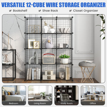 12 Wire Cubes Metal Freestanding Portable Modular DIY Bookcase, Storage Cabinet