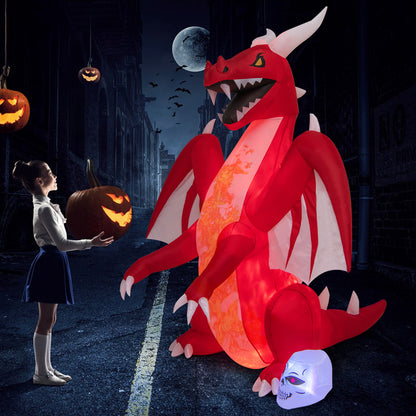 8 FT Halloween Inflatable Fire Dragon, Flash Blow up Lighted Inflatables with Multi-Color Skull
