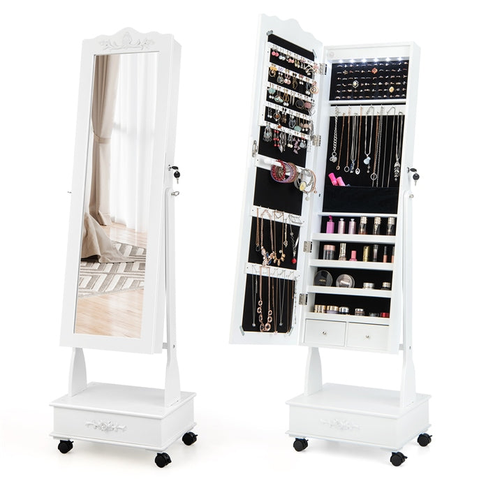 Jewelry Cabinet Armoire Freestanding, Lockable Jewelry Organizer with 3-position Adjustable Angle