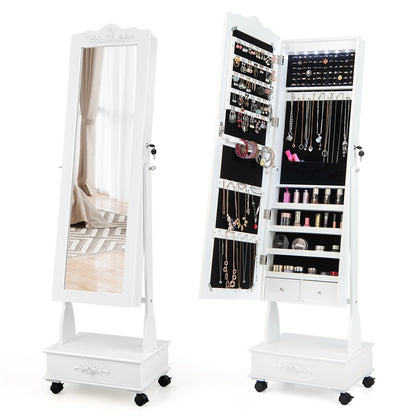 Jewelry Cabinet Armoire Freestanding, Lockable Jewelry Organizer with 3-position Adjustable Angle