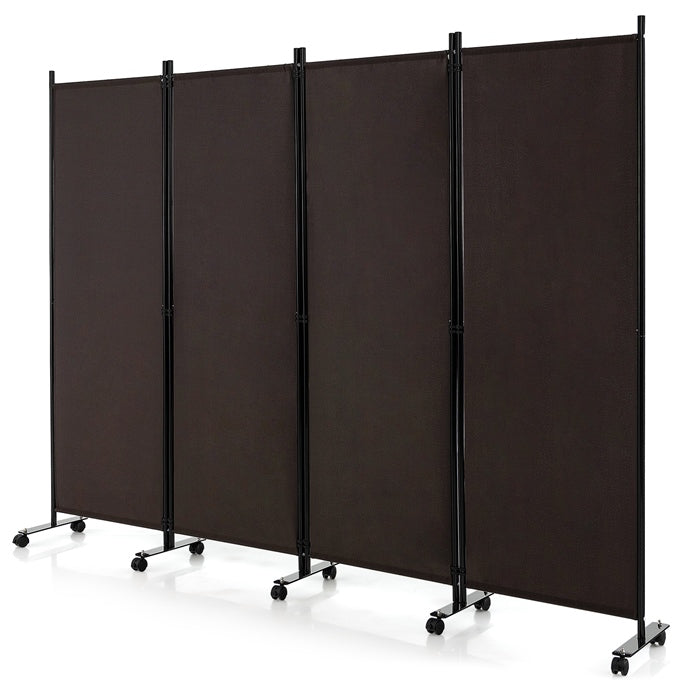 4 Panel Folding Room Divider, 6FT Rolling Privacy Screen with Lockable Wheels