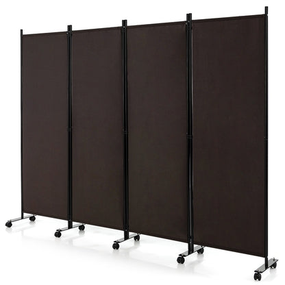 4 Panel Folding Room Divider, 6FT Rolling Privacy Screen with Lockable Wheels