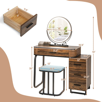 Vanity Table Set with 3-Color Lighted Swivel Touch Screen Mirror, Dressing Table Set with Human Body Induction