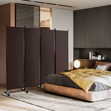 4 Panel Folding Room Divider, 6FT Rolling Privacy Screen with Lockable Wheels