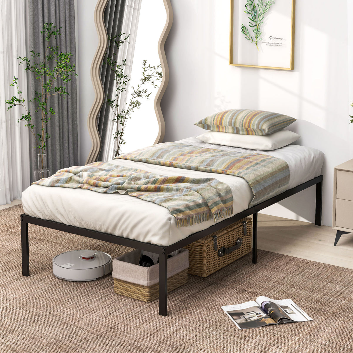 14” Twin Size Bed Frame, Metal Platform Bed Frame with Heavy Duty Steel Slat Support