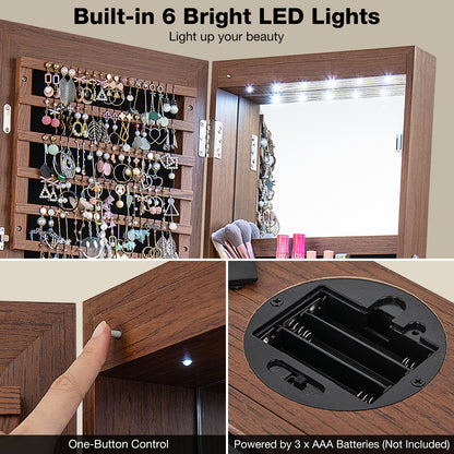 360 Rotating Jewelry Cabinet with Full Length Mirror, Standing LED Jewelry Armoire