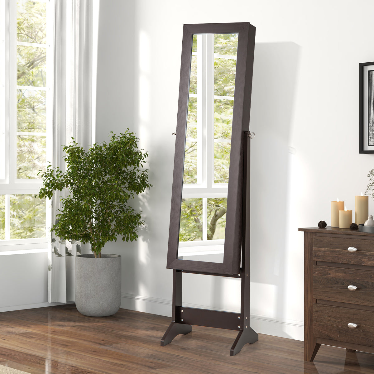 Jewelry Cabinet, Jewelry Organizer with Full Length Mirror Door, Standing Makeup Mirror