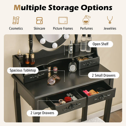 Vanity Table Set with Lighted Rotatable Mirror, Dressing Table with 3-Color Lights & Adjustable Brightness