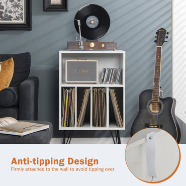 Record Player Stand, Turntable Stand with Record Storage, Vinyl Record Storage Cabinet with Metal Hairpin Legs