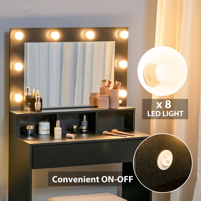 Vanity Table Set with Lighted Mirror, Makeup Dressing Desk with LED Lights