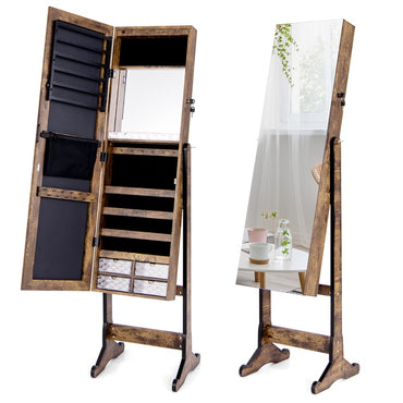 Jewelry Cabinet Freestanding, Lockable Jewelry Armoire Organizer with Full-length Frameless Mirror