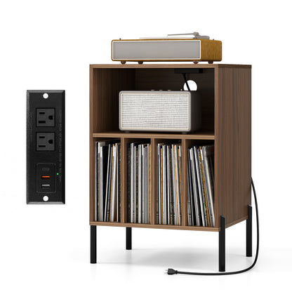 Record Player Stand with Charging Station, Turntable Stand Holds Up to 150 Albums