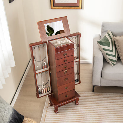 Jewelry Cabinet Armoire, Standing Jewelry Storage Organizer with Flip Top Makeup Mirror & 7 Drawers