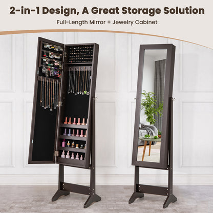 Jewelry Cabinet, Jewelry Organizer with Full Length Mirror Door, Standing Makeup Mirror