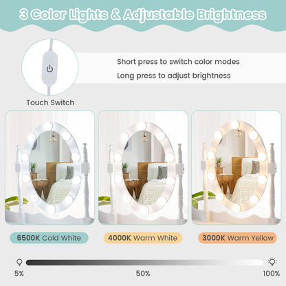 Vanity Table Set with Rotatable Mirror, Makeup Vanity Desk with 3-Color Dimmable LED Lights
