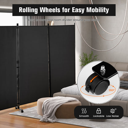 3 Panel Folding Room Divider, 6FT Rolling Privacy Screen with Lockable Wheels