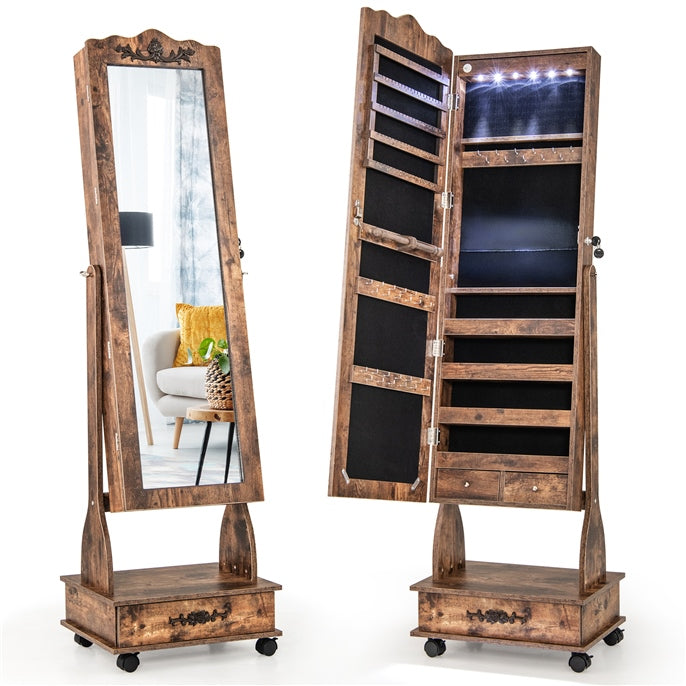Jewelry Cabinet Armoire Freestanding, Lockable Jewelry Organizer with 3-position Adjustable Angle