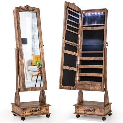 Jewelry Cabinet Armoire Freestanding, Lockable Jewelry Organizer with 3-position Adjustable Angle