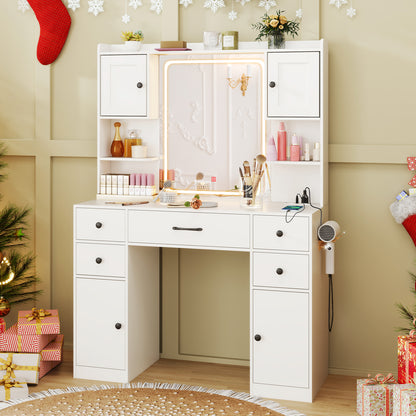 Makeup Vanity Desk with Mirror and Lights, Dressing Table with Charging Station