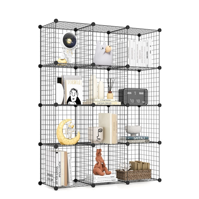 12 Wire Cubes Metal Freestanding Portable Modular DIY Bookcase, Storage Cabinet