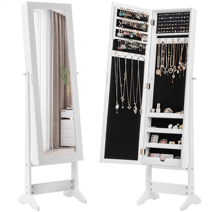 Jewelry Cabinet, Jewelry Organizer with Full Length Mirror Door, Standing Makeup Mirror