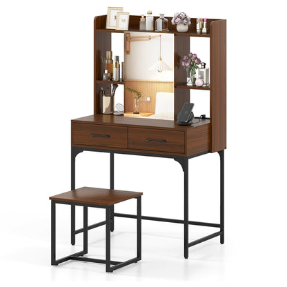 Vanity Desk Set with Charging Station, Modern Dressing Table with Mirror Cabinet