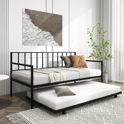 Daybed with Trundle Twin Size, Space-Saving Sofa Bed Frame with Rolling Pull-Out Bed