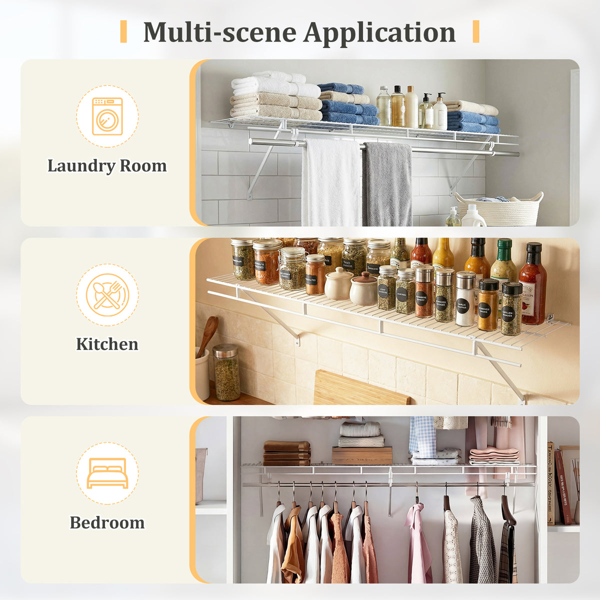 Wall Mounted Closet Shelf with Hanging Rod, 4 ft x 12” Metal Wire Storage Shelf & Clothes Rod Organizer