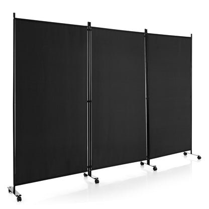 3 Panel Folding Room Divider, 6FT Rolling Privacy Screen with Lockable Wheels