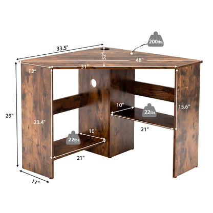 Corner Desk with Storage Shelves, Triangular Computer Desk with Cable Management Holes
