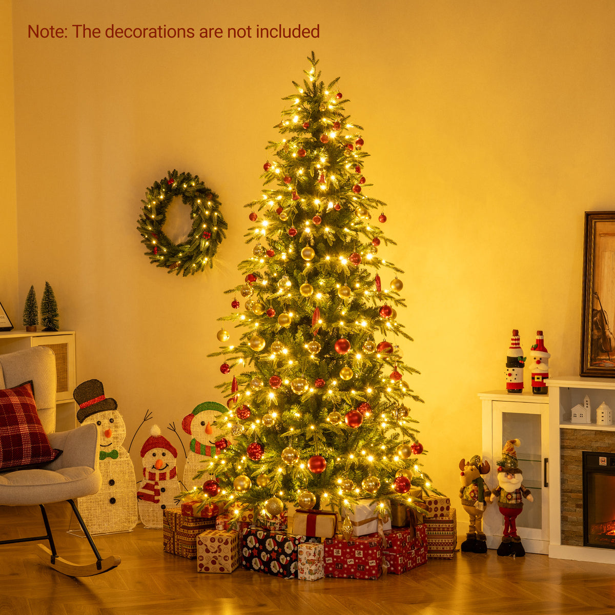 6FT/7.5FT/8FT Pre-lit Artificial Christmas Tree, Hinged Xmas Tree with 1195 Branch Tips