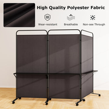 3 Panel Room Divider with Storage Shelves, 6FT Folding Privacy Screen with Lockable Wheels