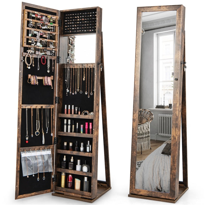 Jewelry Cabinet with Full-length Mirror, Jewelry Storage Organizer with Makeup Mirror