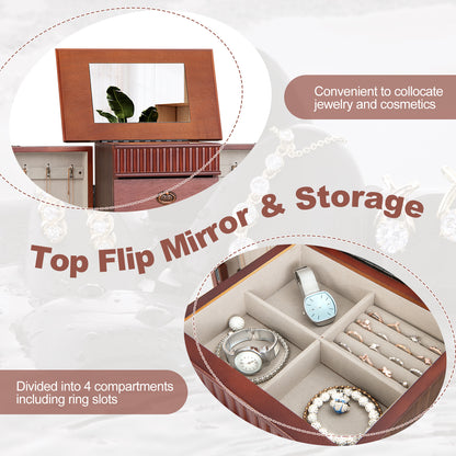 Jewelry Cabinet Armoire, Standing Jewelry Storage Organizer with Flip Top Makeup Mirror & 7 Drawers